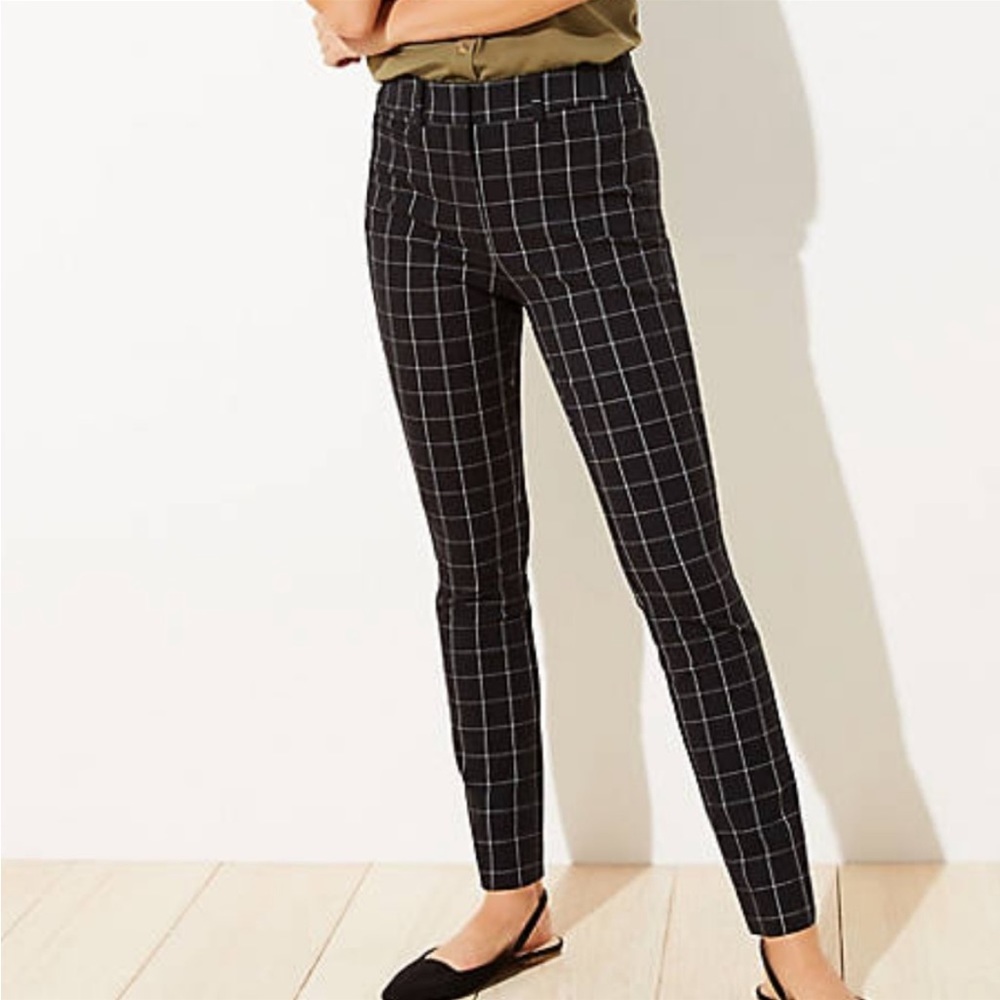 LOFT Windowpane High Waist Skinny Ankle Pants